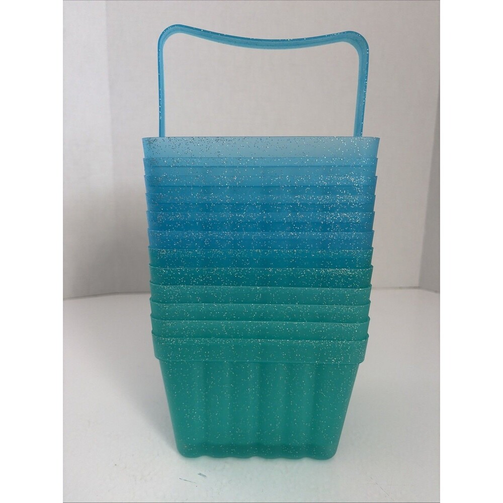 Square Pastel Blue And Green with Glitter Finish Pails with Handles Lot Of 12